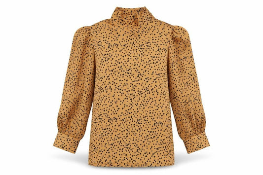 Zibilondon Womens Brown Polka Dot High Neck Long Sleeve Blouse Size 8