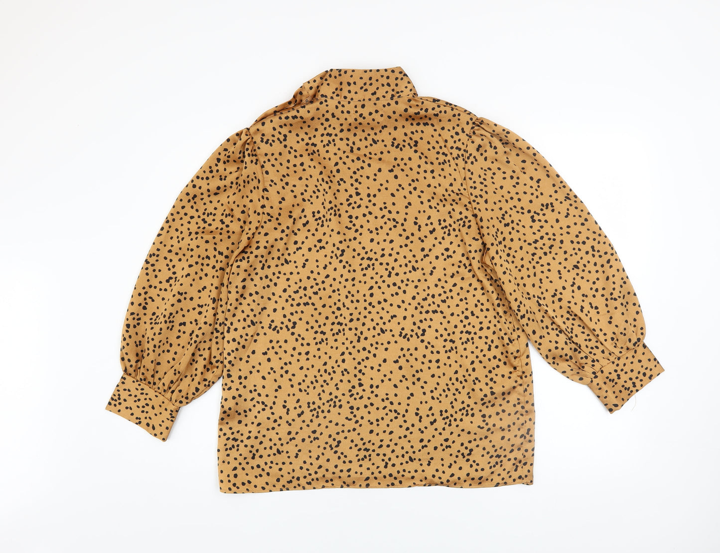 Zibilondon Womens Brown Polka Dot High Neck Long Sleeve Blouse Size 8