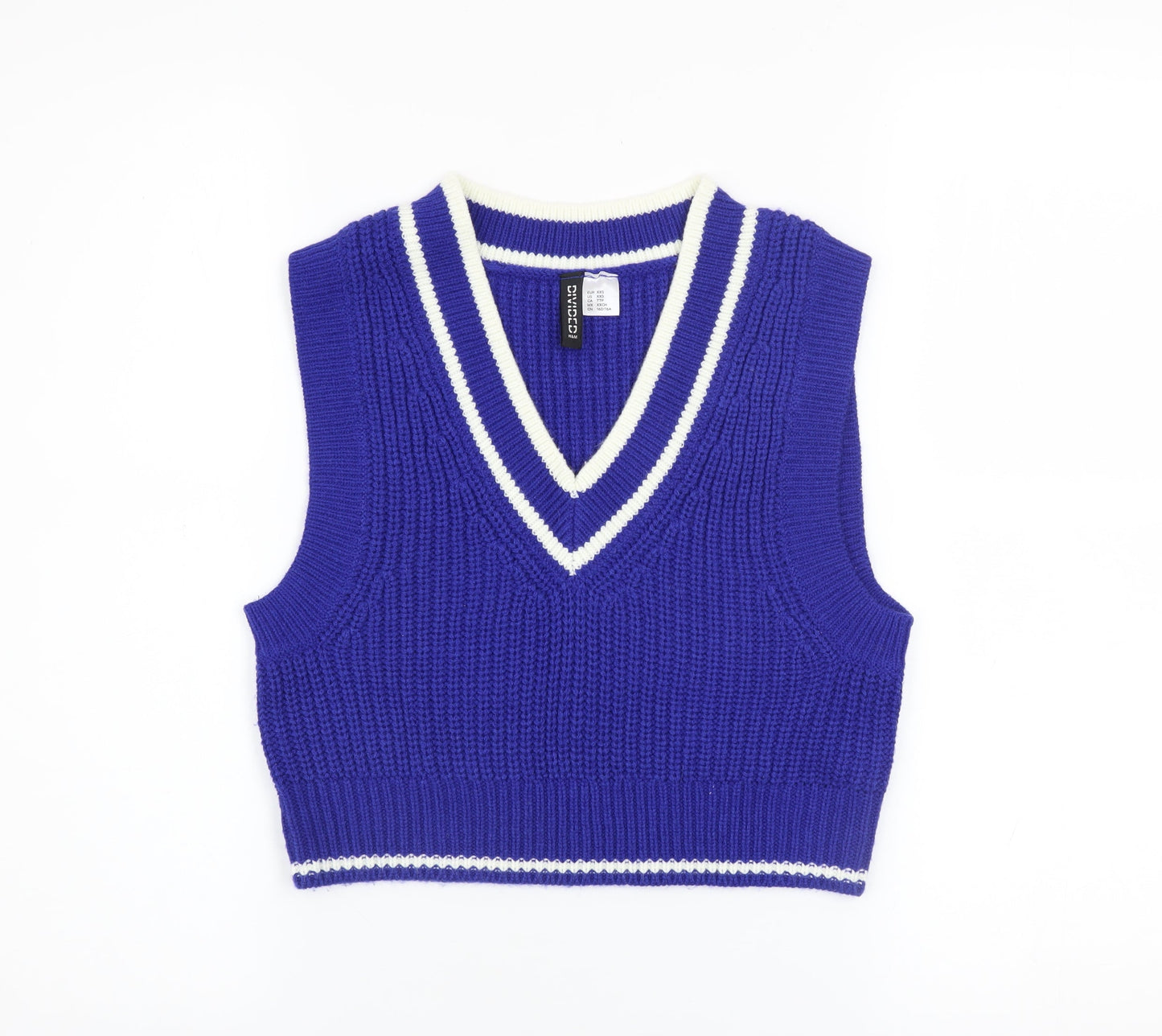 H&M Women's Blue V-Neck Sleeveless Knit Jumper Vest 2XS