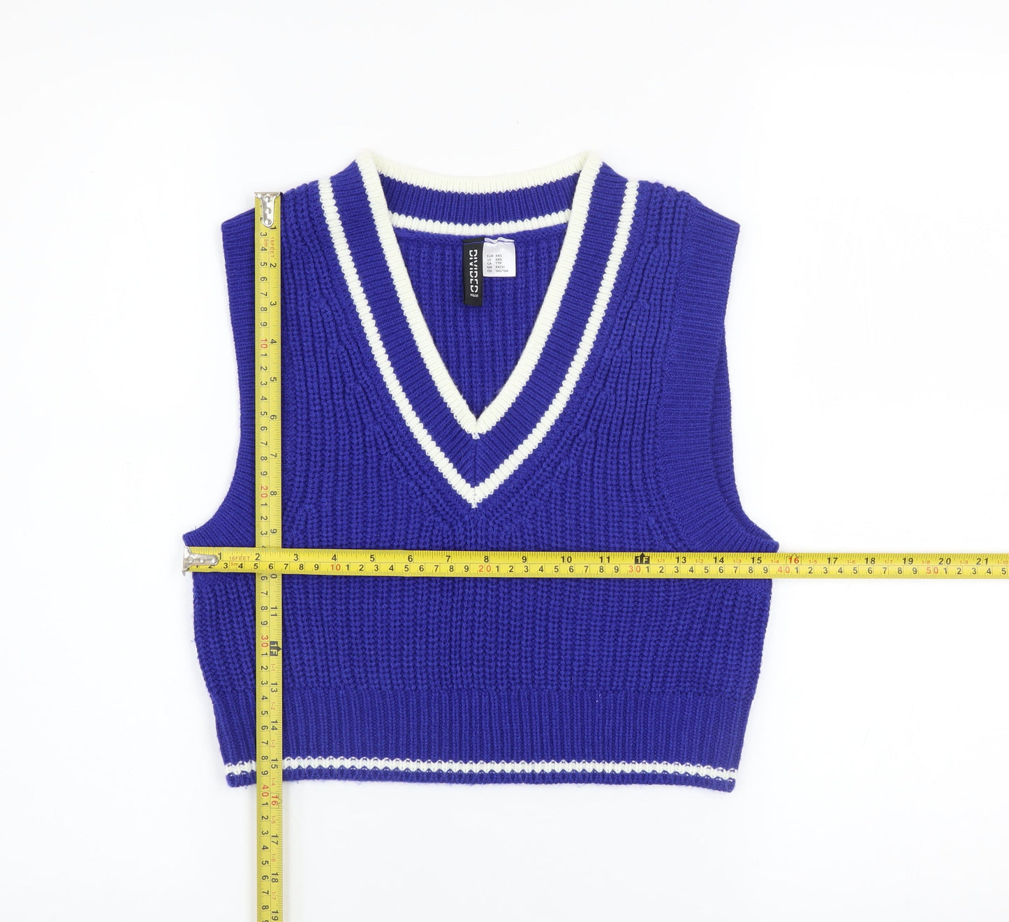 H&M Women's Blue V-Neck Sleeveless Knit Jumper Vest 2XS