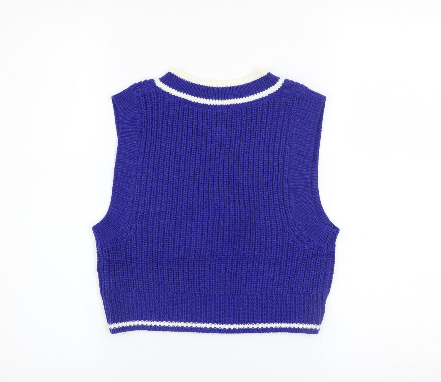 H&M Women's Blue V-Neck Sleeveless Knit Jumper Vest 2XS