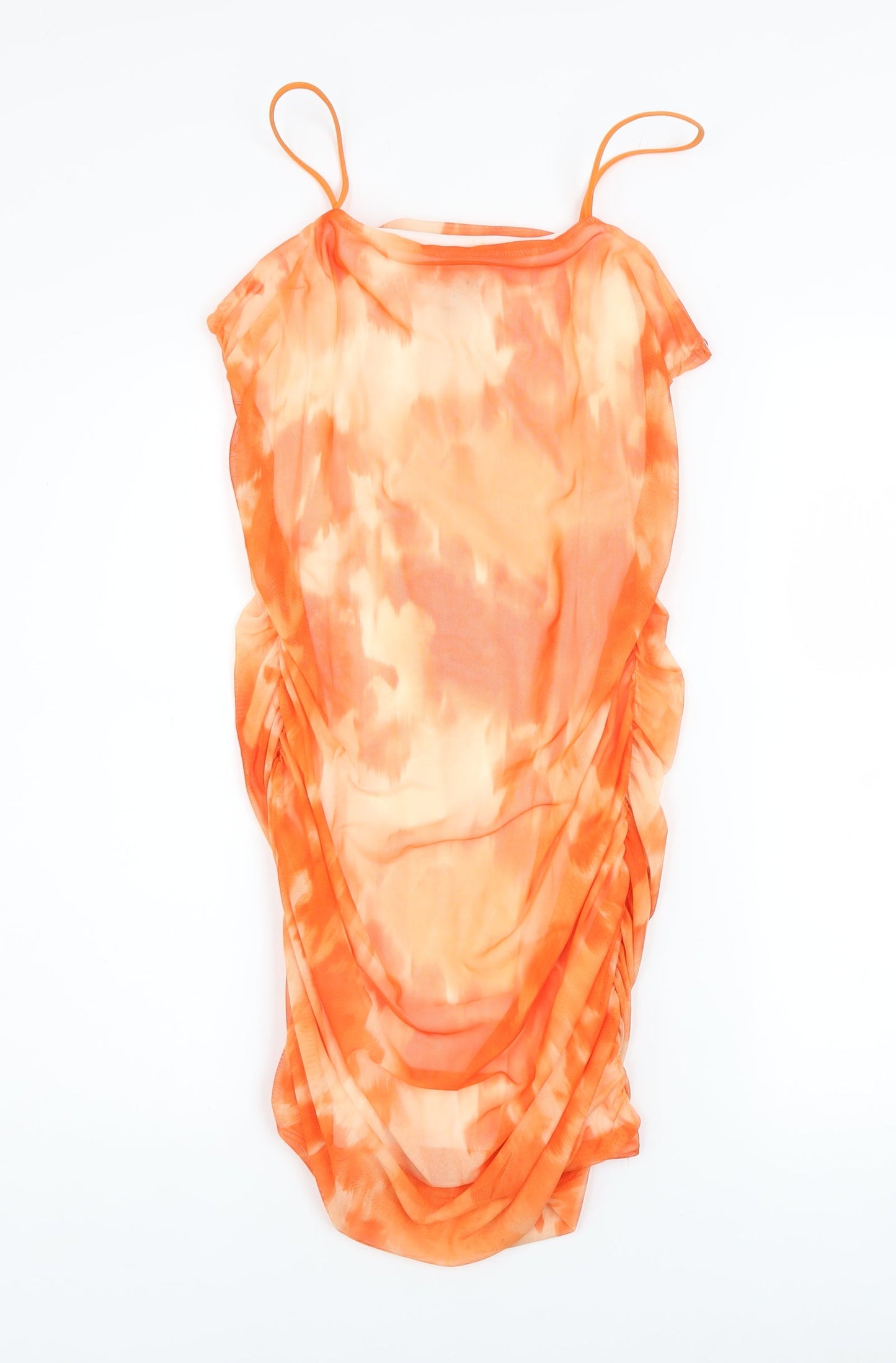 Pink Vanilla Women Orange Tie Dye Bodycon Ruched Dress Size 12