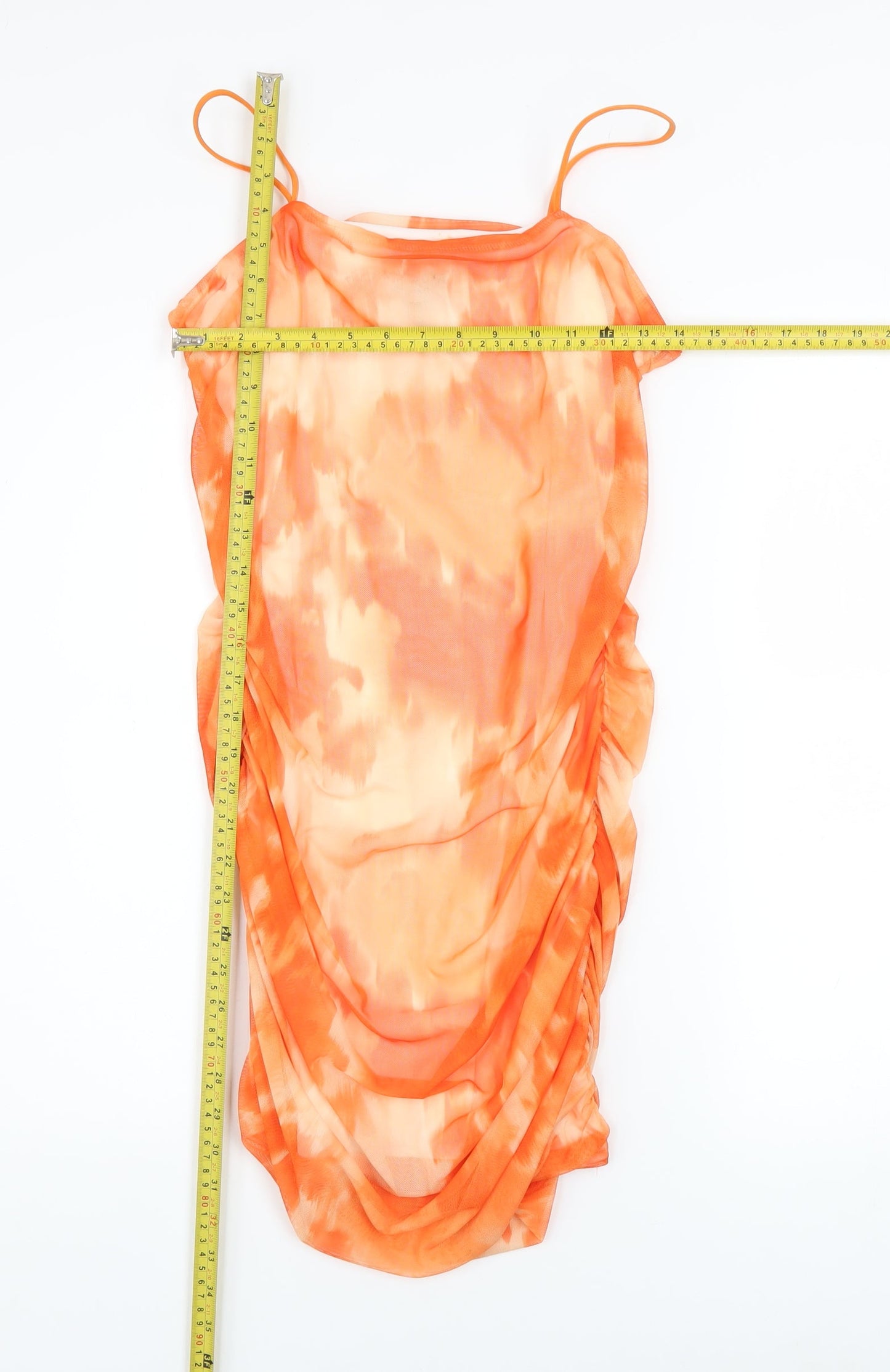 Pink Vanilla Women Orange Tie Dye Bodycon Ruched Dress Size 12