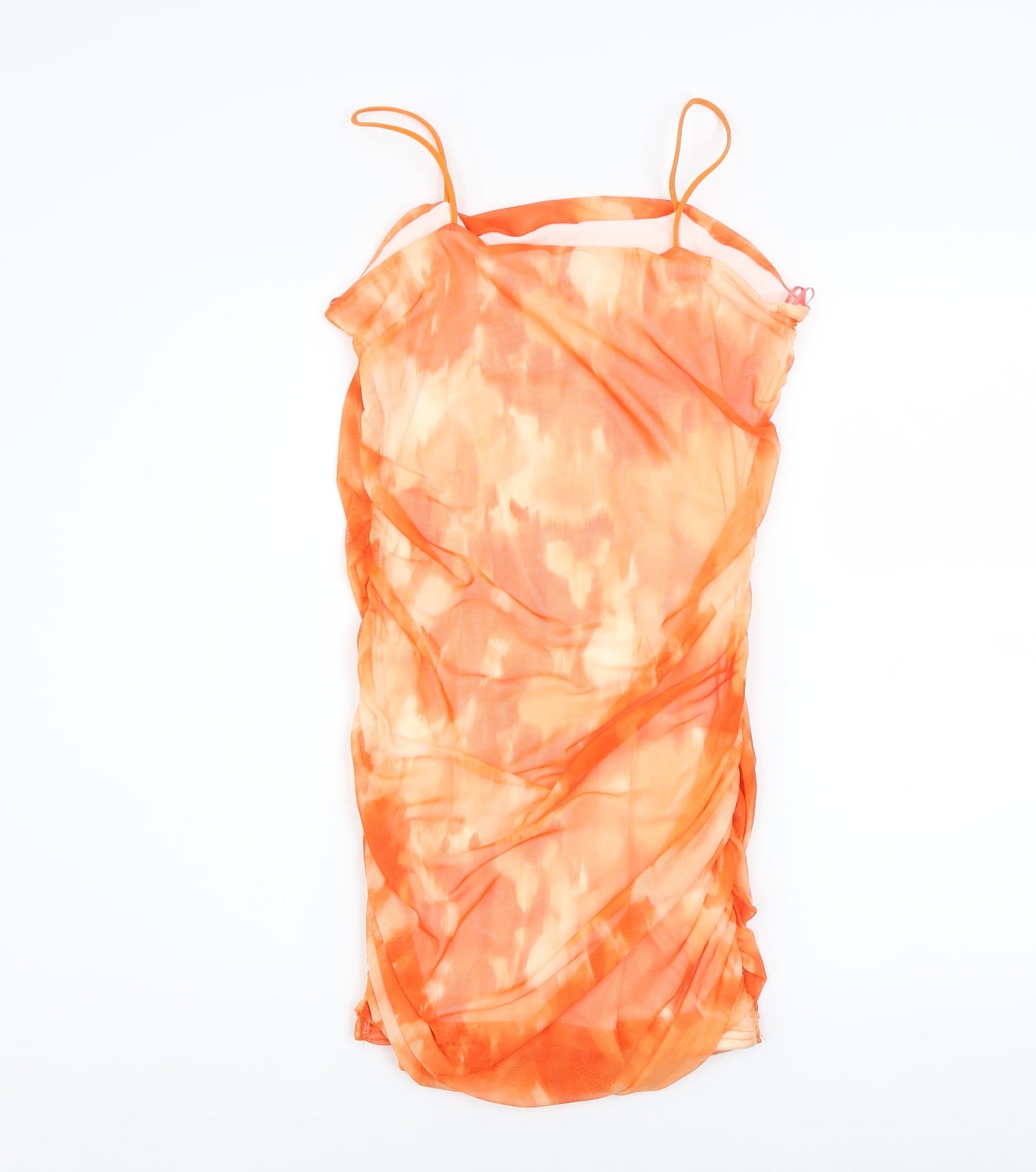 Pink Vanilla Women Orange Tie Dye Bodycon Ruched Dress Size 12