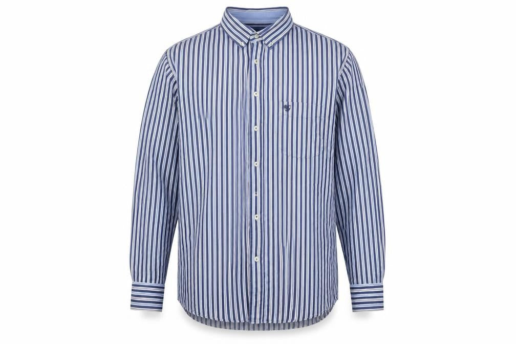 Marco Capelli Men's Blue Striped Cotton Button-Up Shirt Size L