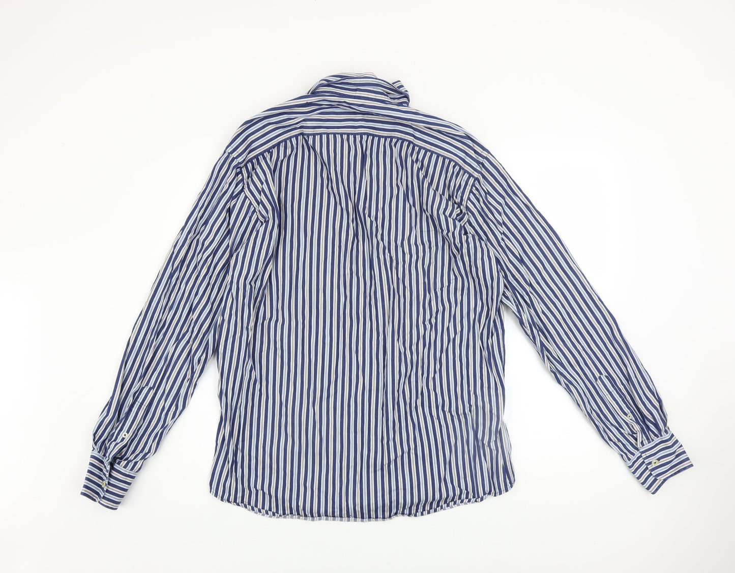 Marco Capelli Men's Blue Striped Cotton Button-Up Shirt Size L