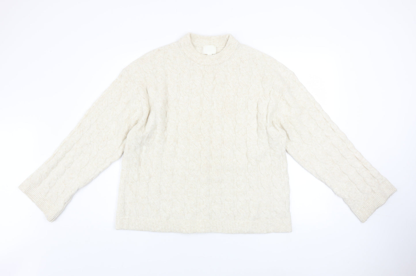 H&M Women Ivory Cable-Knit Wool Blend Mock Neck Jumper Size 8