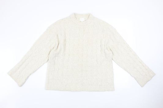 H&M Women Ivory Cable-Knit Wool Blend Mock Neck Jumper Size 8