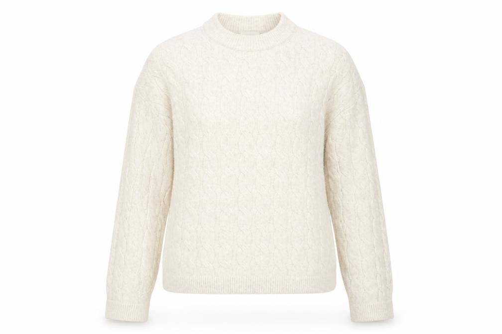 H&M Women Ivory Cable-Knit Wool Blend Mock Neck Jumper Size 8