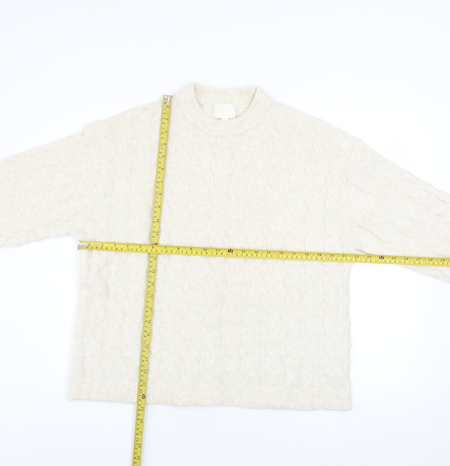 H&M Women Ivory Cable-Knit Wool Blend Mock Neck Jumper Size 8