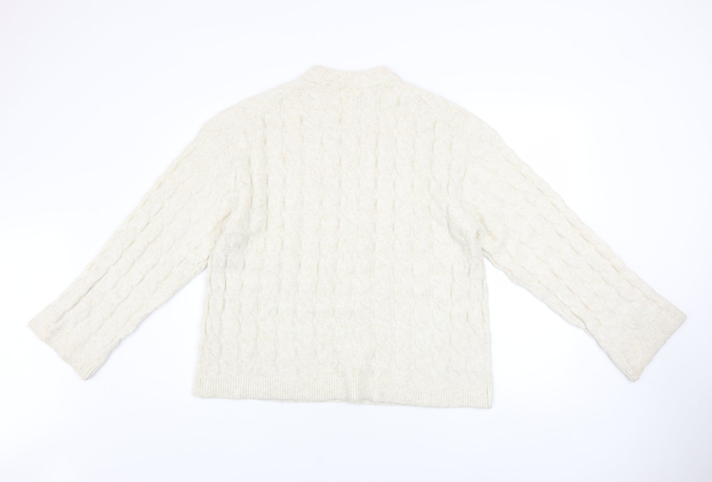 H&M Women Ivory Cable-Knit Wool Blend Mock Neck Jumper Size 8