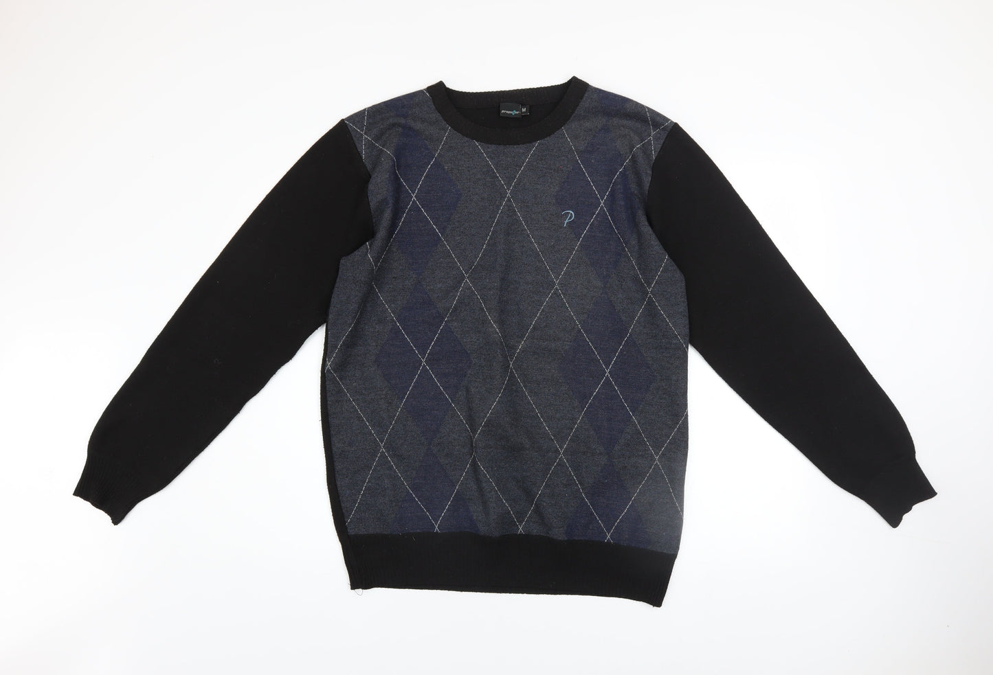 Propeller Men's Black Argyle Pullover Jumper Size M Crew Neck Knit
