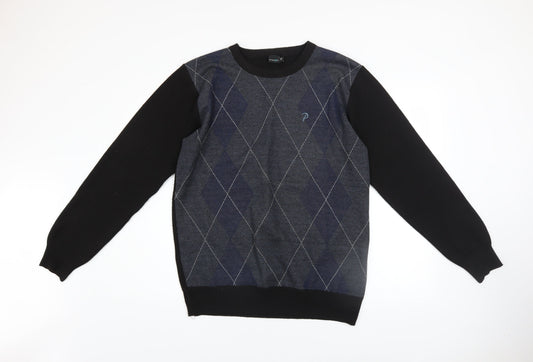 Propeller Men's Black Argyle Pullover Jumper Size M Crew Neck Knit