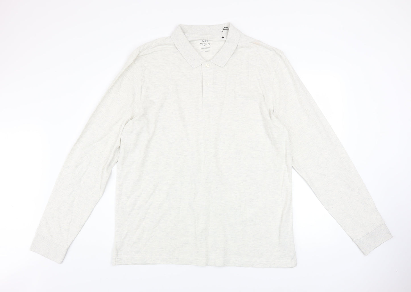 Marks and Spencer Mens White XL Long Sleeve Cotton Polo Shirt