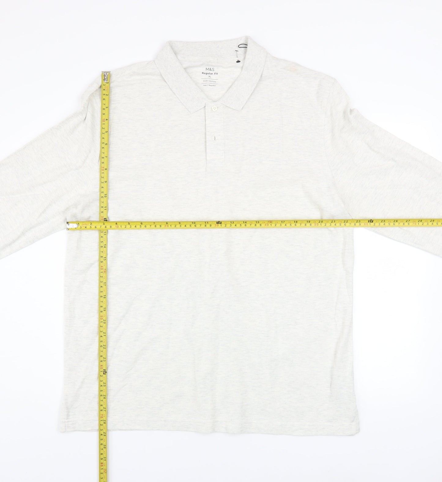 Marks and Spencer Mens White XL Long Sleeve Cotton Polo Shirt