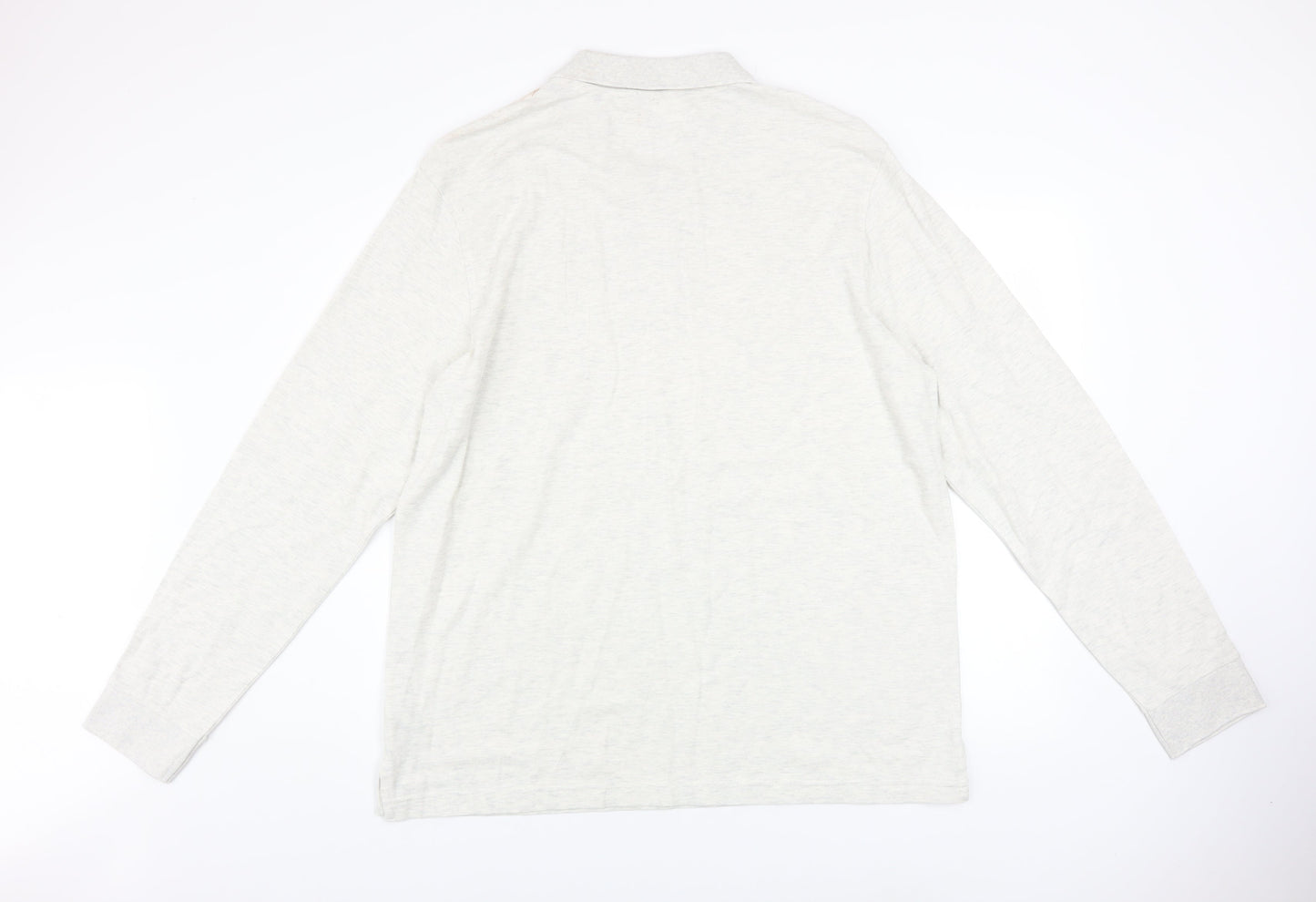 Marks and Spencer Mens White XL Long Sleeve Cotton Polo Shirt