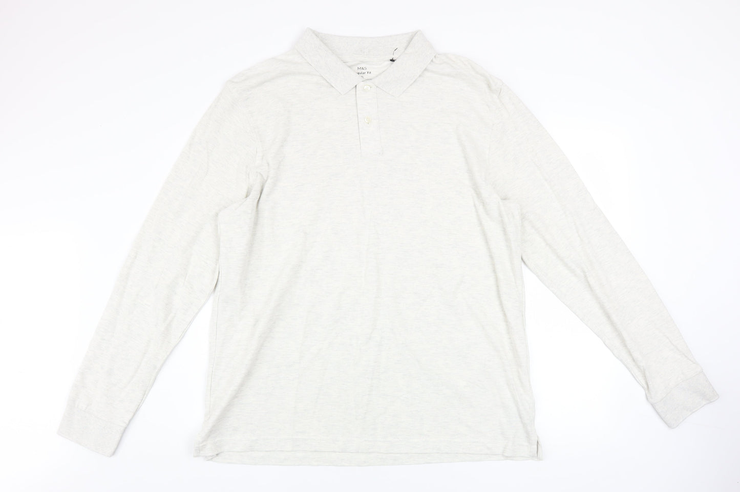 Marks and Spencer Men’s Ivory Cotton Long Sleeve Polo Shirt XL Regular Fit