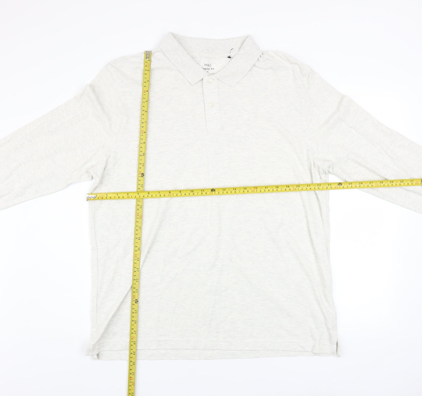 Marks and Spencer Men’s Ivory Cotton Long Sleeve Polo Shirt XL Regular Fit