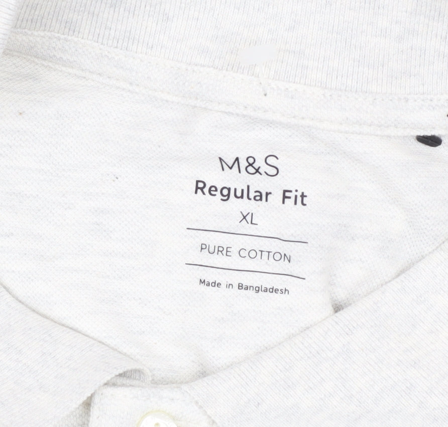 Marks and Spencer Men’s Ivory Cotton Long Sleeve Polo Shirt XL Regular Fit
