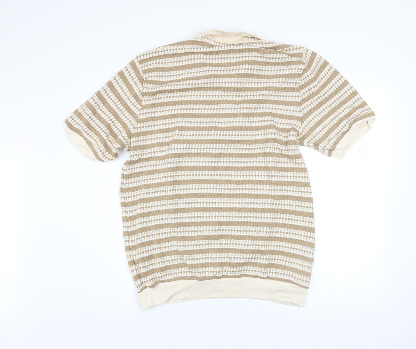 Paul Calvin Men's Beige Striped Polo Shirt XL Short Sleeve Knit