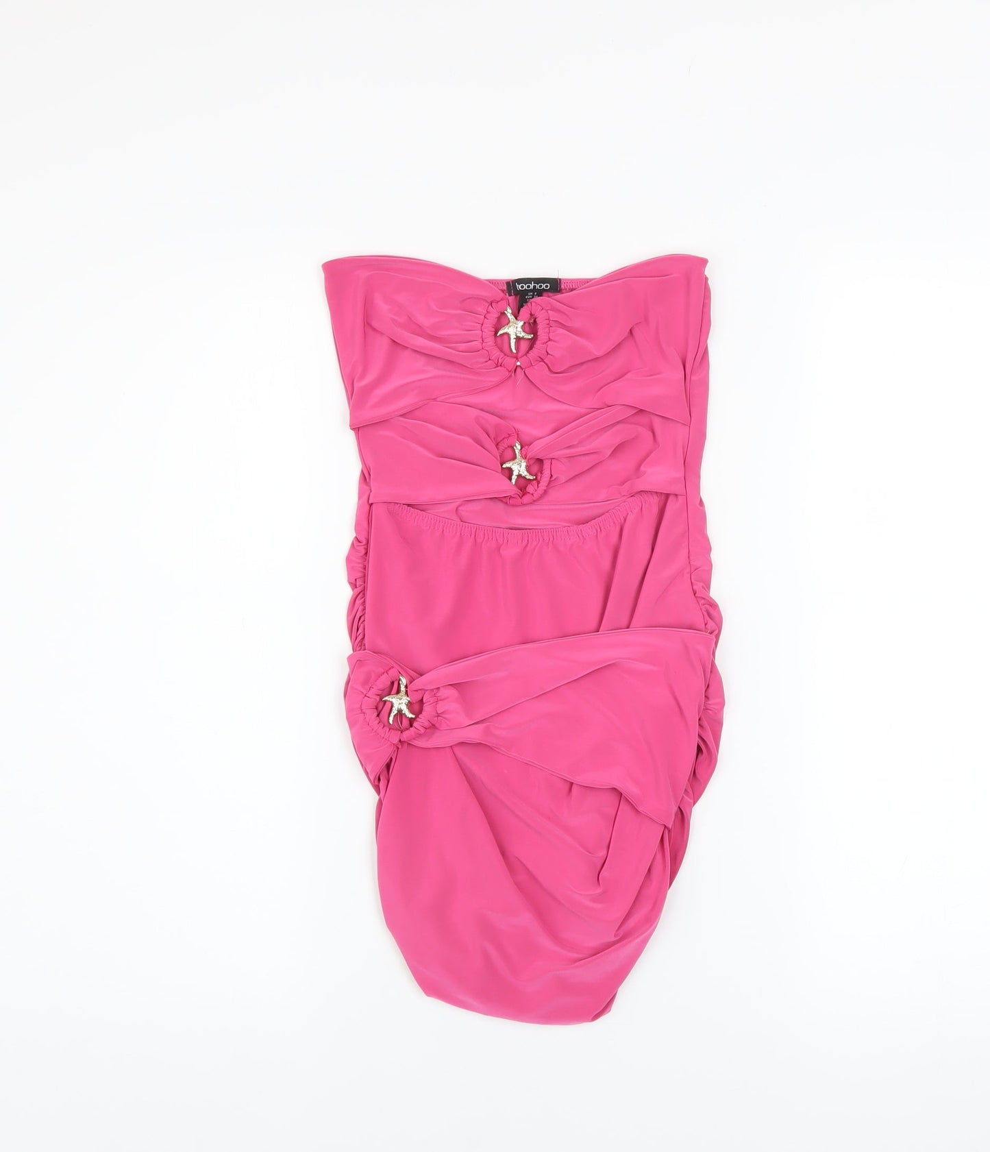 Boohoo Women Pink Strapless Bodycon Ruched Mini Dress Size 8