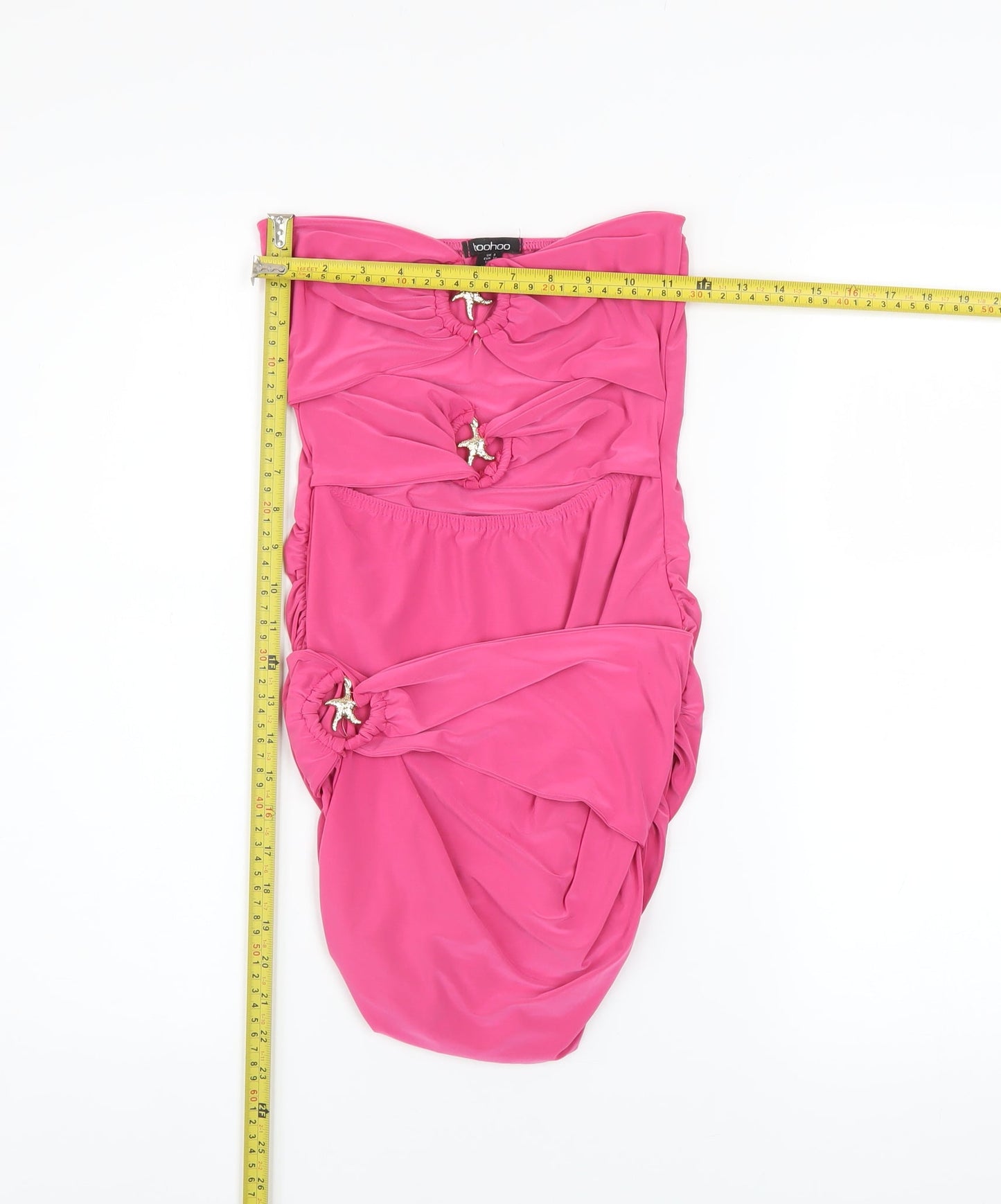 Boohoo Women Pink Strapless Bodycon Ruched Mini Dress Size 8