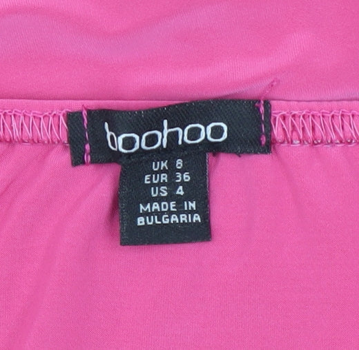 Boohoo Women Pink Strapless Bodycon Ruched Mini Dress Size 8