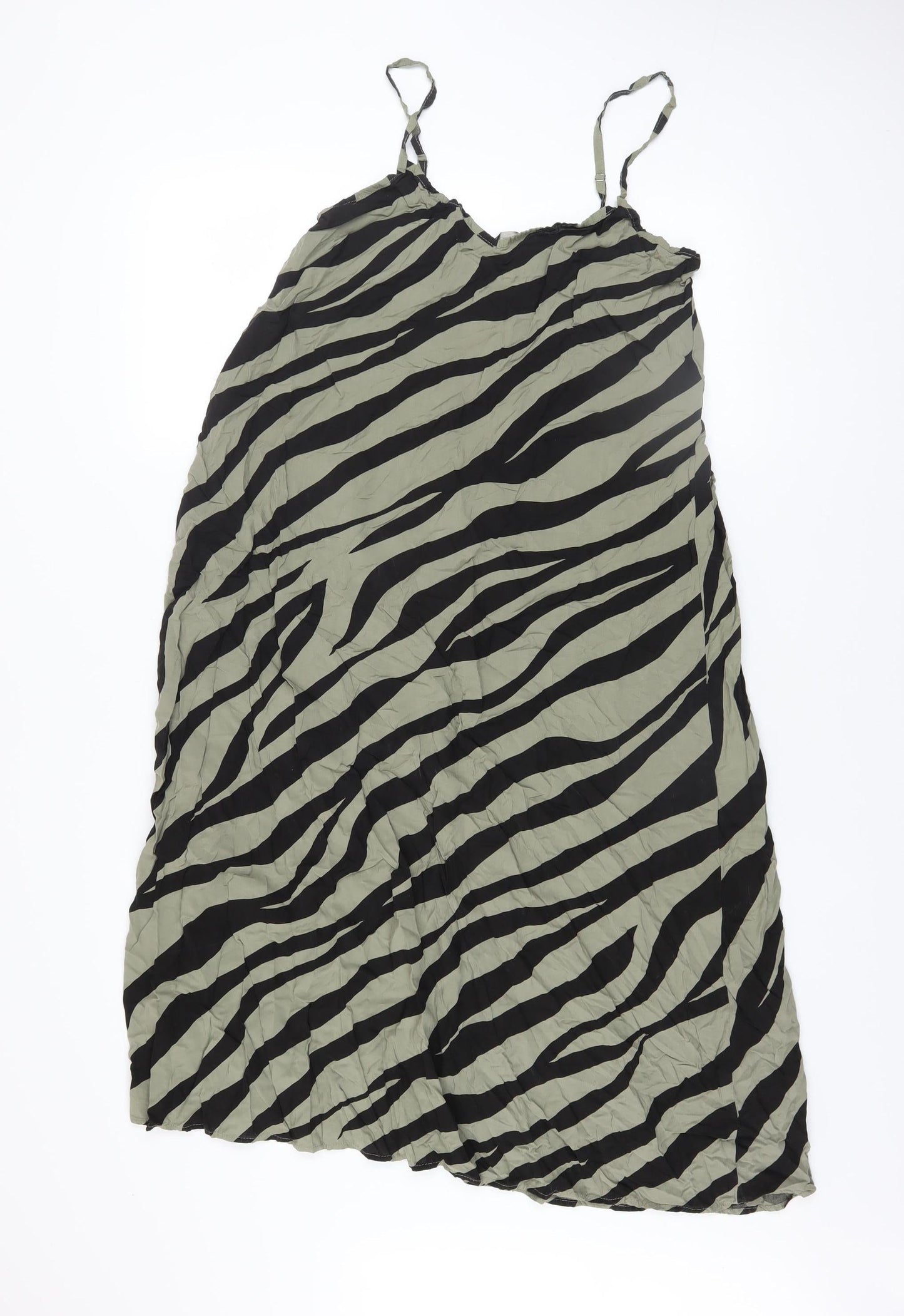 GEF Women’s Green Zebra Print Midi Slip Dress Size M