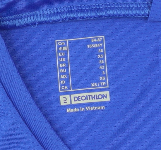 Decathlon Women Blue XS V-Neck Lightweight Polyester Active T-Shirt