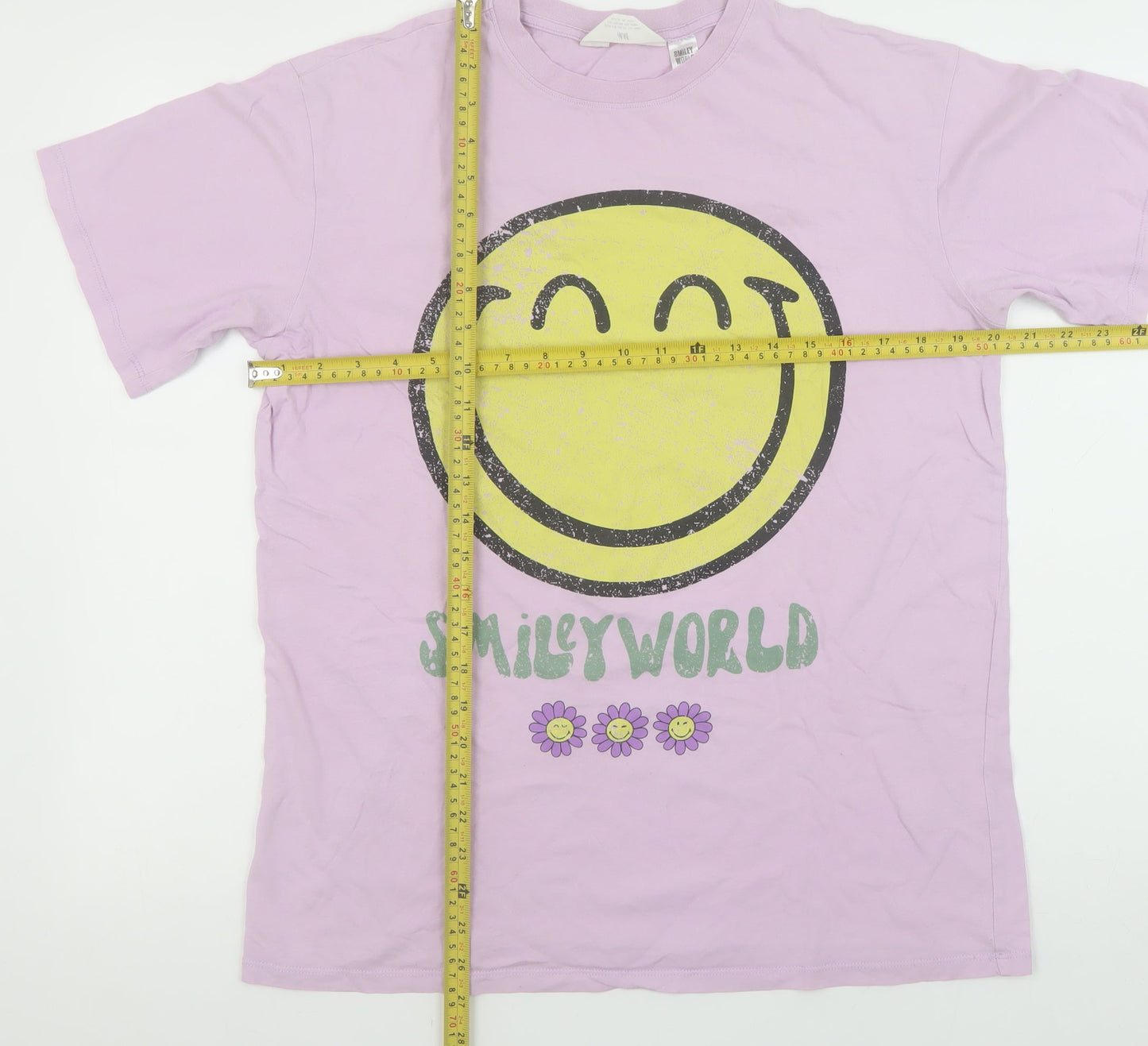 H&M Girls Pink SmileyWorld Graphic Short Sleeve T-Shirt UK 14+ 100% Cotton
