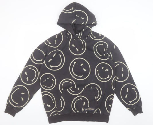 H&M Girls Black SmileyWorld Pullover Hoodie 14 Years Cotton Blend