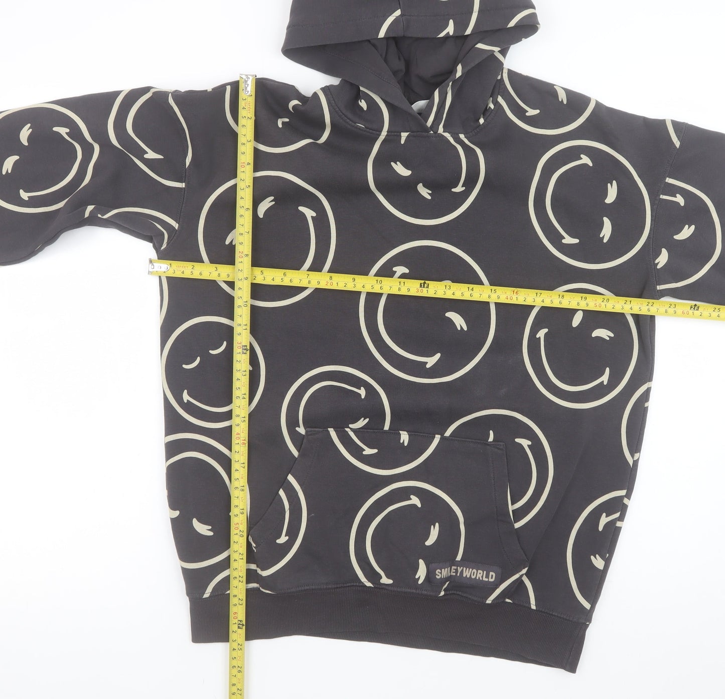 H&M Girls Black SmileyWorld Pullover Hoodie 14 Years Cotton Blend