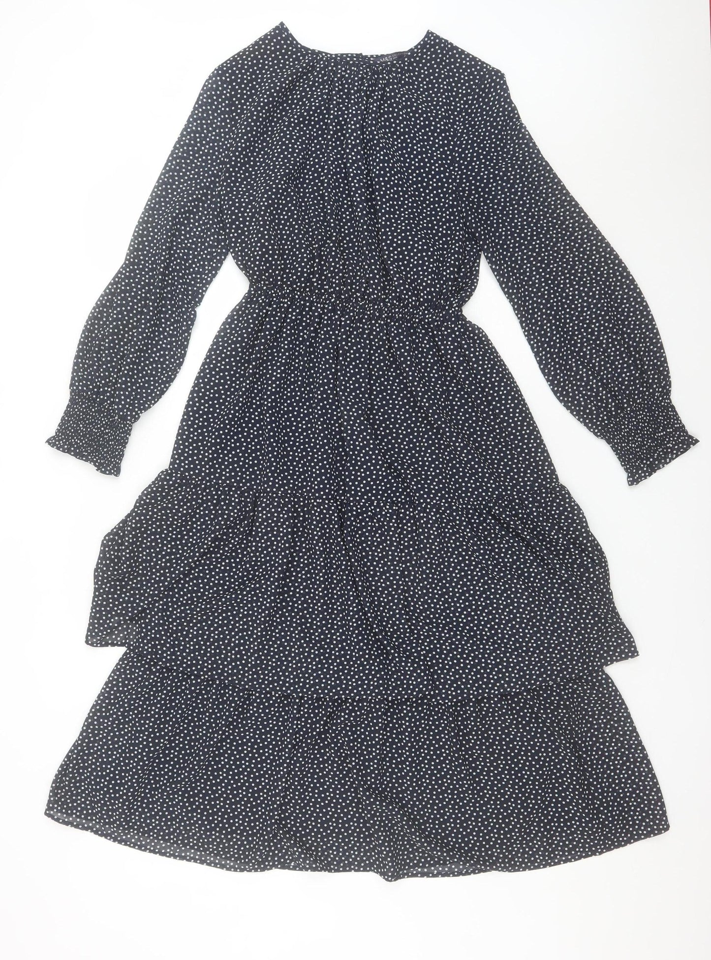 Marks and Spencer Women’s Black Polka Dot Midi A-Line Dress Size 8 Petite
