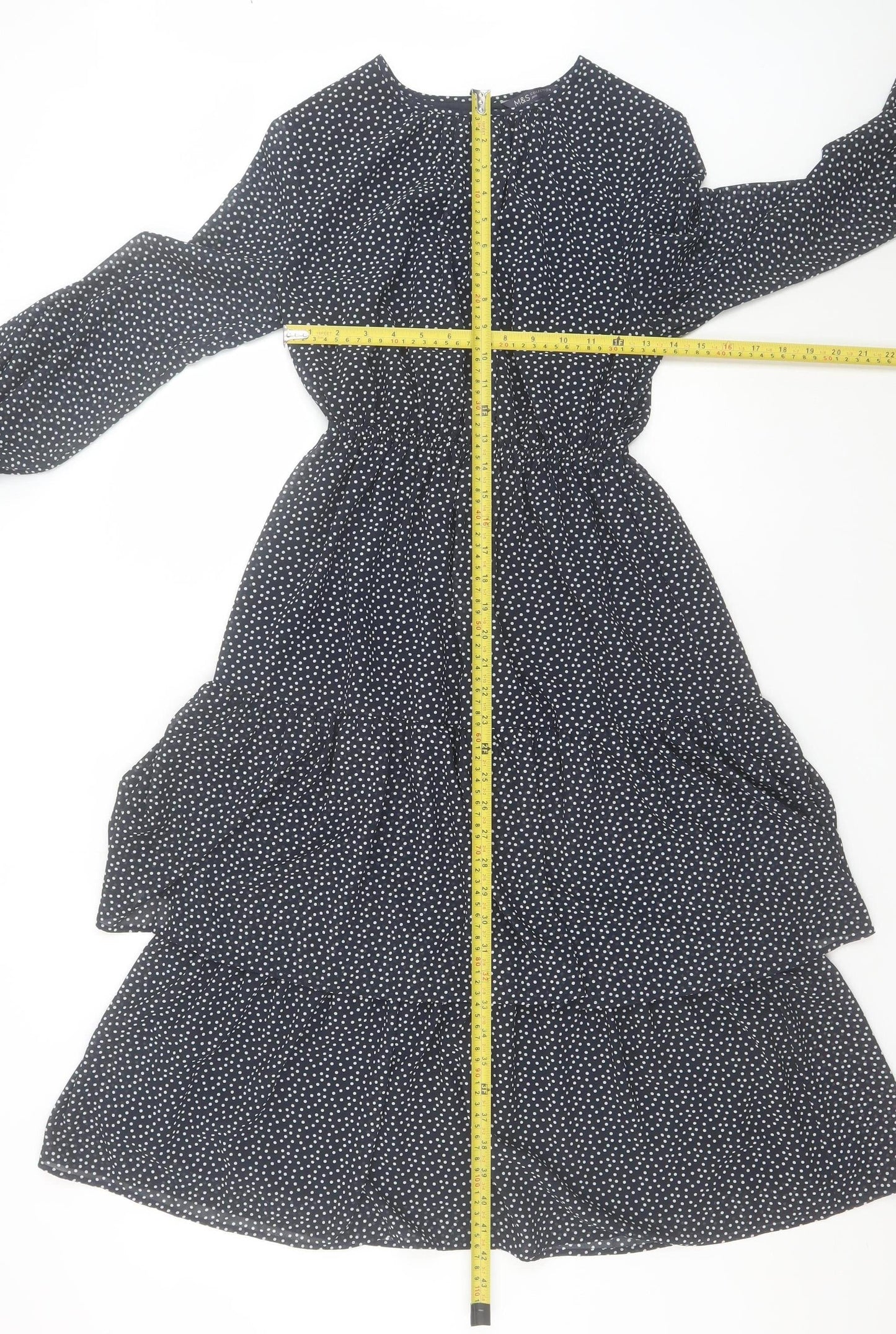 Marks and Spencer Women’s Black Polka Dot Midi A-Line Dress Size 8 Petite