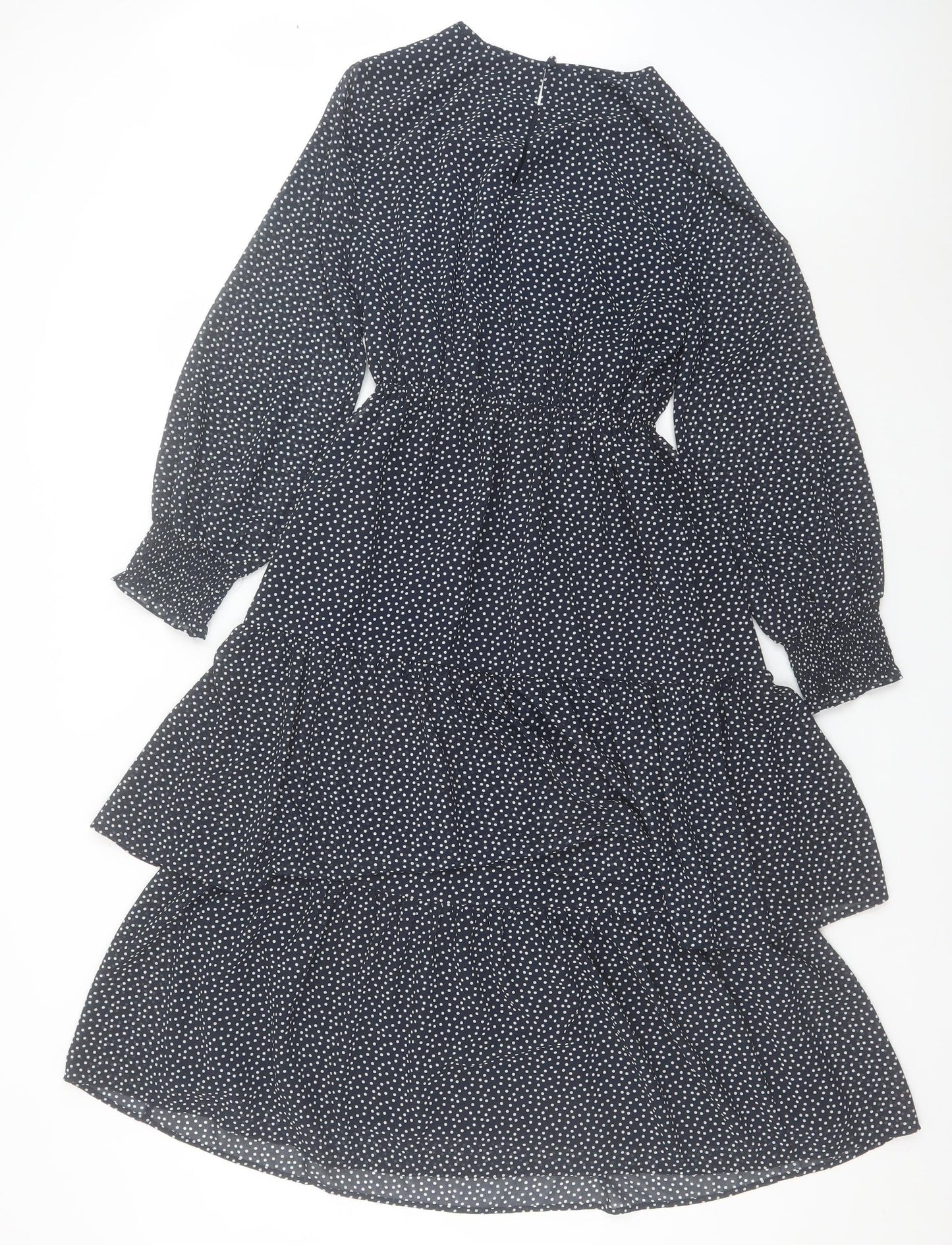 Marks and Spencer Women’s Black Polka Dot Midi A-Line Dress Size 8 Petite