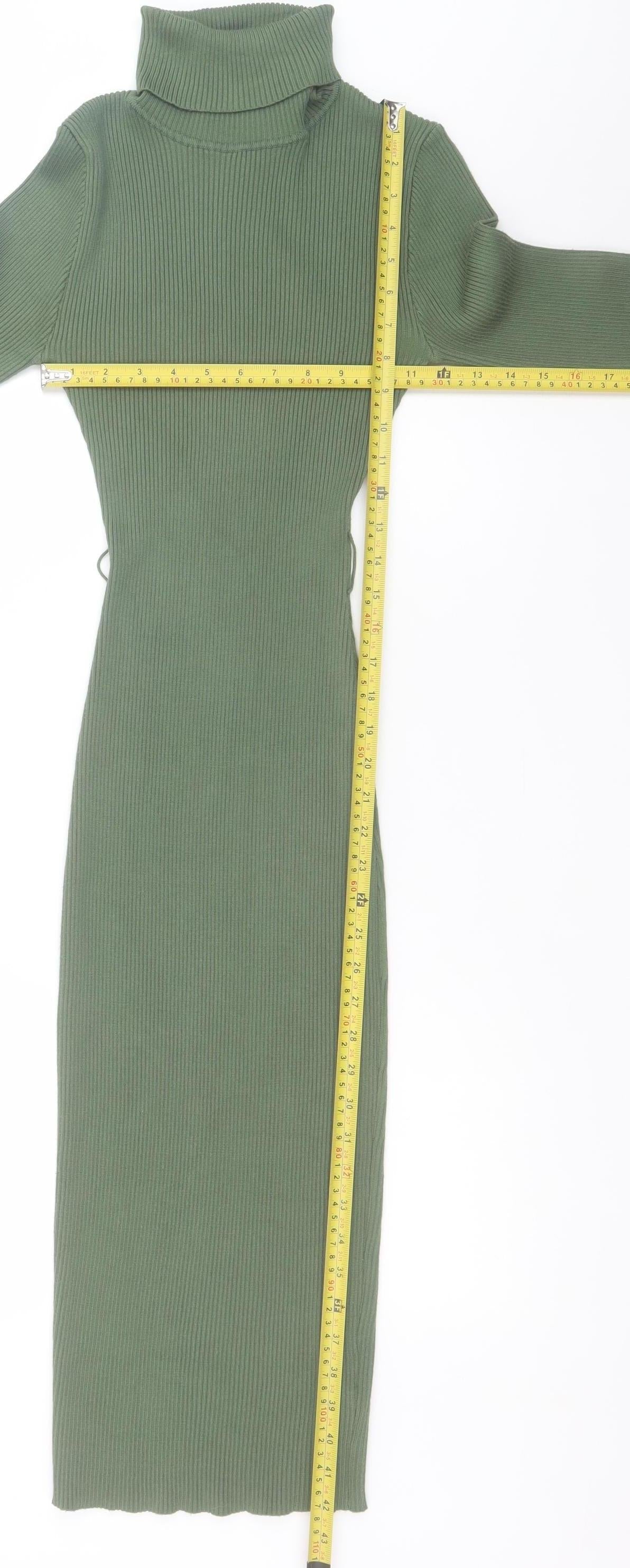 Missguided Women Green Size 8 Roll Neck Ribbed Bodycon Midi Dress