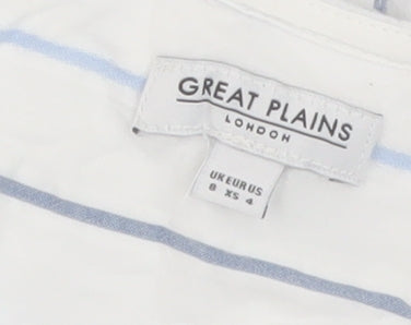 Great Plains Women White Blue Striped Belted Jumpsuit Size 8 Cotton