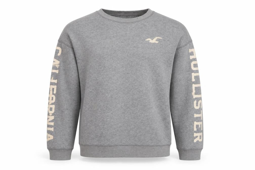 Hollister Men's Grey Pullover Sweatshirt Small Crew Neck Logo Print