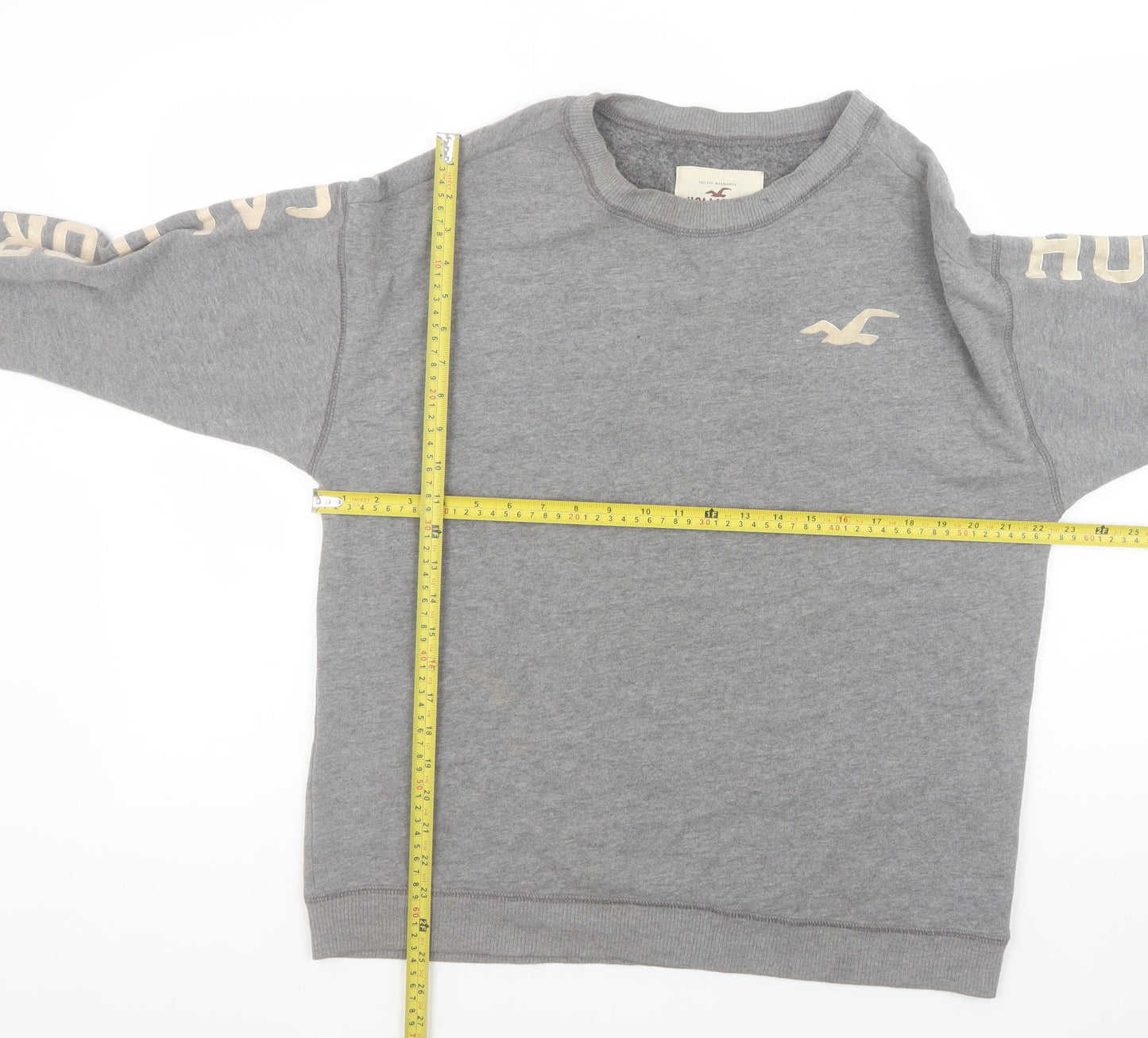 Hollister Men's Grey Pullover Sweatshirt Small Crew Neck Logo Print