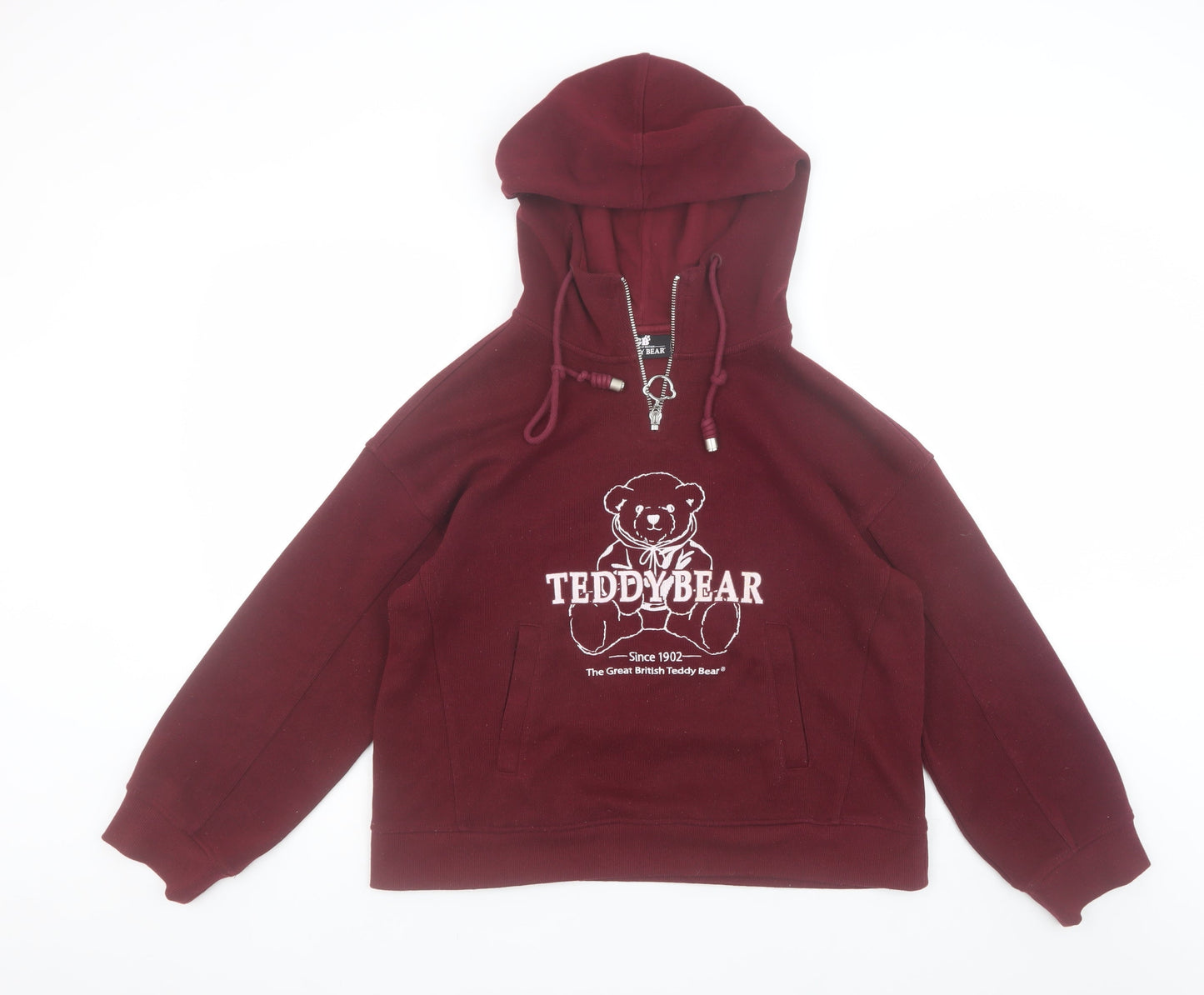 The Great British Teddy Bear Burgundy Hoodie Womens M Pullover Fleece