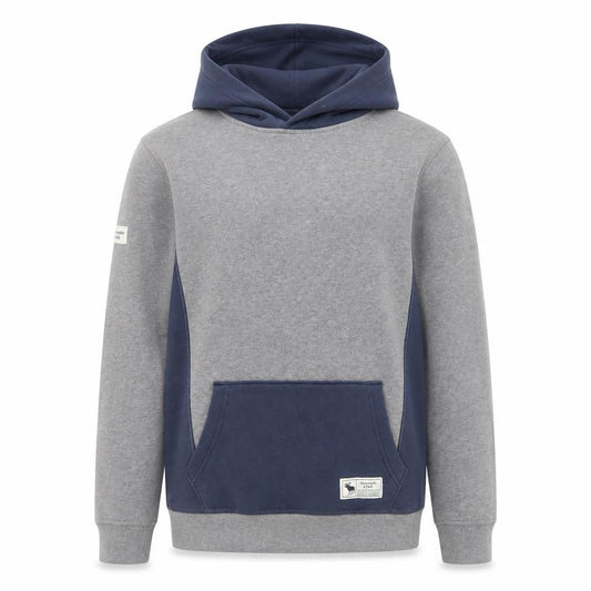 Front view of Abercrombie & Fitch Kids boys’ grey colourblock pullover hoodie 13-14 years