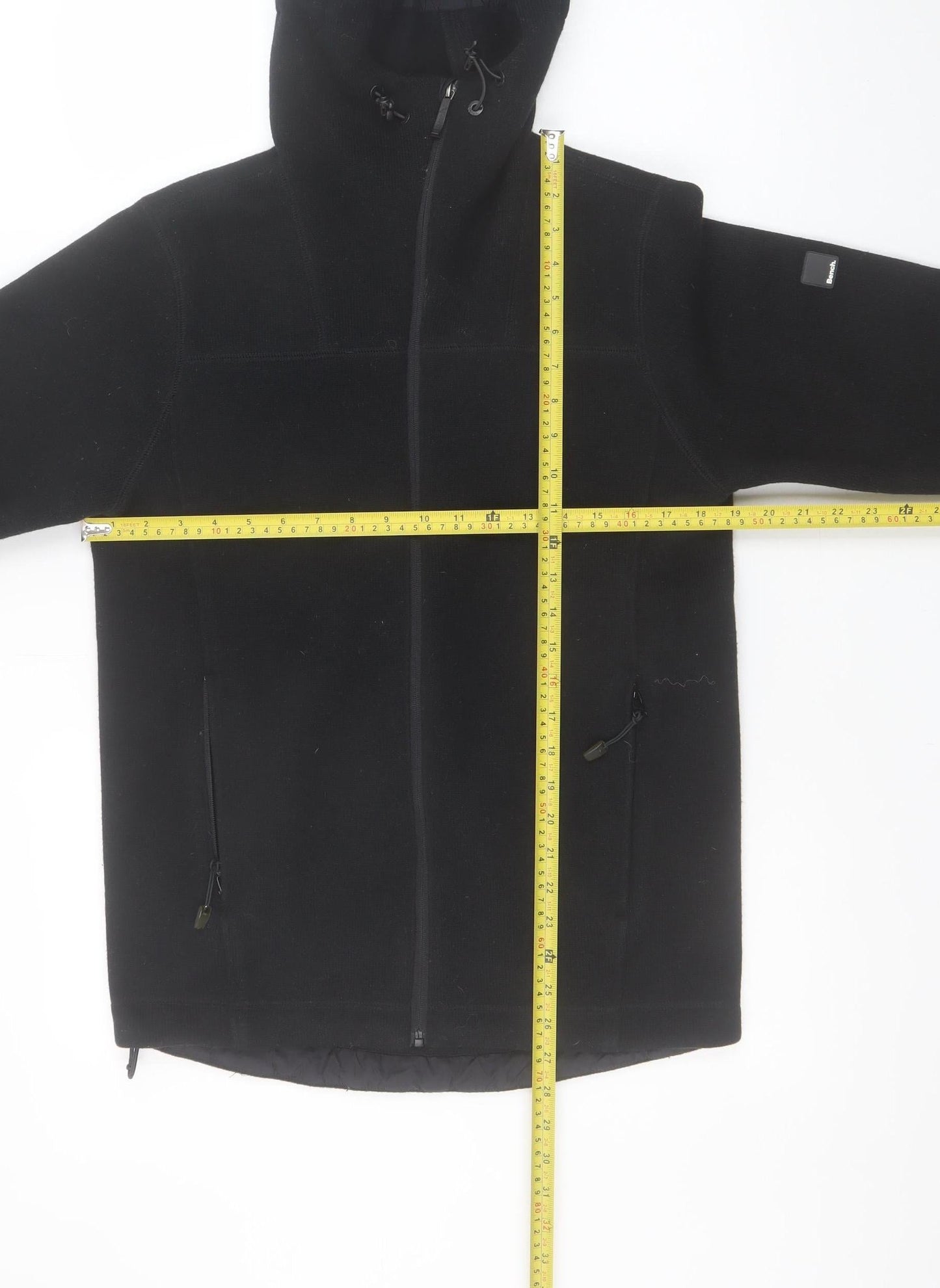Bench Men’s Black Hooded Fleece Jacket Size S Full Zip Casual Outerwear