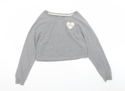 Gilly Hicks Women Grey Cropped Sweatshirt Small Cotton Blend