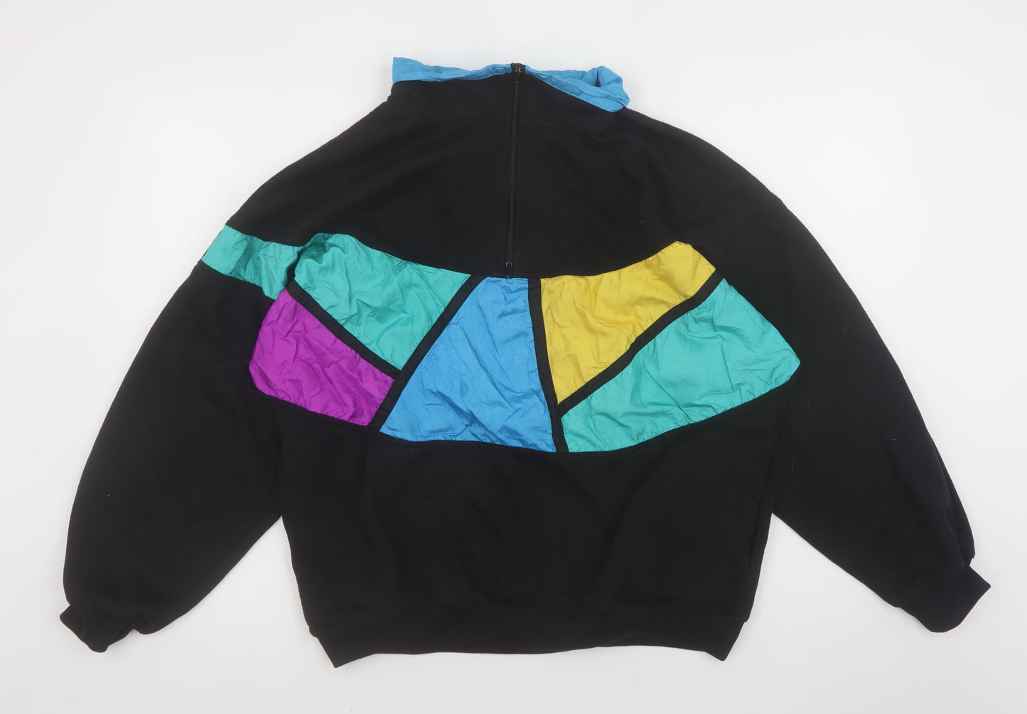 Bocoo Men's Black Colourblock 80s Half Zip Sweatshirt XL Retro Style