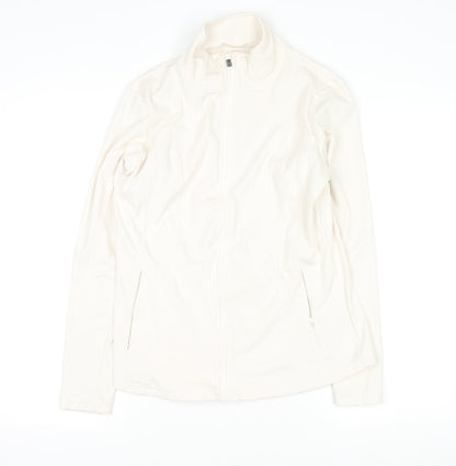 Additional front view of Dunnes women’s ivory softshell full zip active jacket, size UK 12
