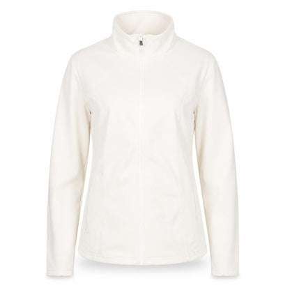 Front view of Dunnes women’s ivory softshell full zip active jacket, size UK 12
