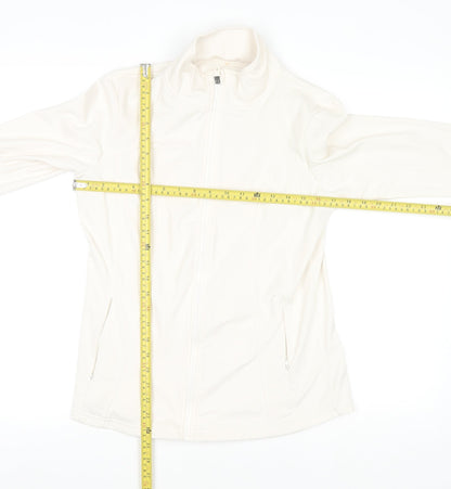 Back view of Dunnes women’s ivory softshell full zip active jacket, size UK 12