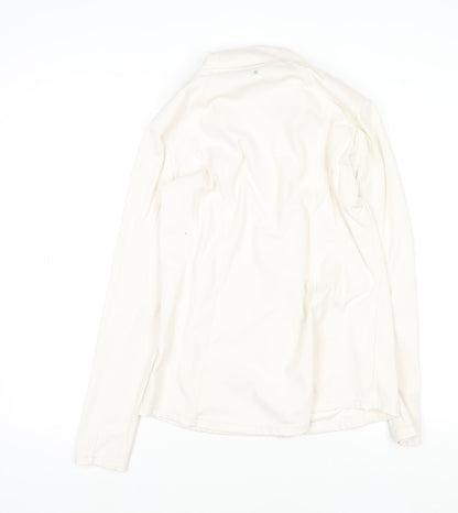 Close-up detail of Dunnes women’s ivory softshell full zip active jacket, size UK 12