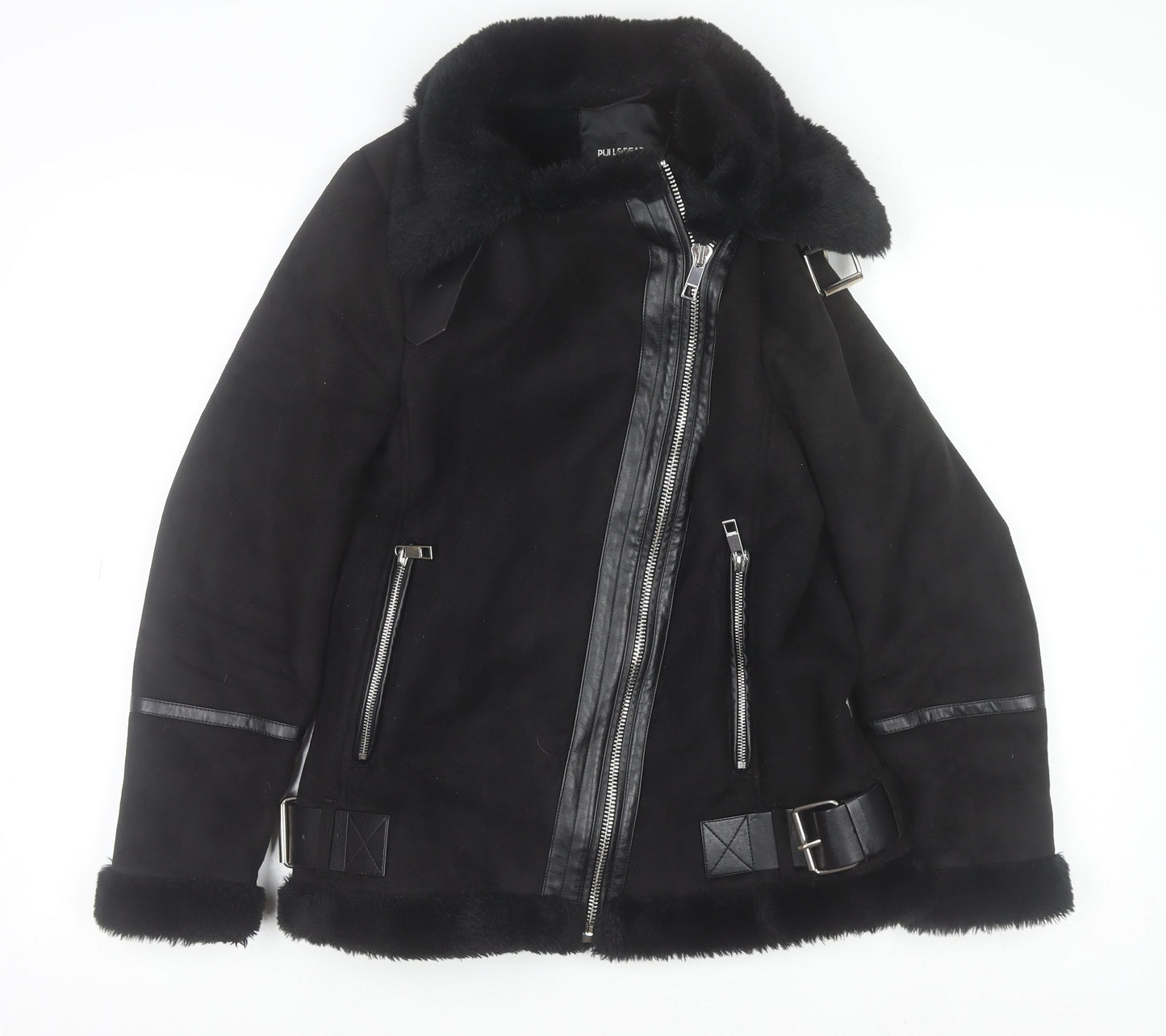 Pull&Bear Women’s Black Faux Fur Lined Biker Jacket XS