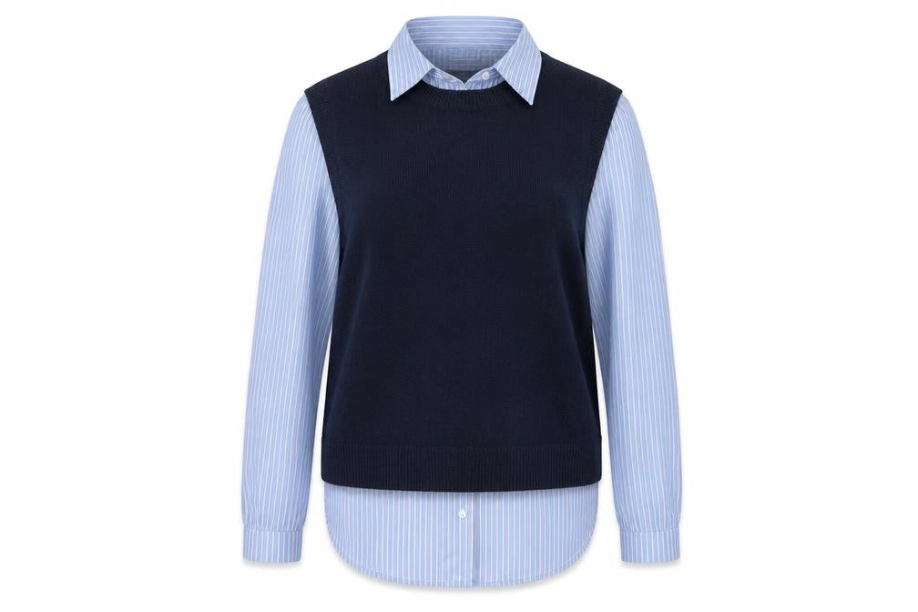 Primark Women Blue Striped Layered Collared Button-Up Shirt S